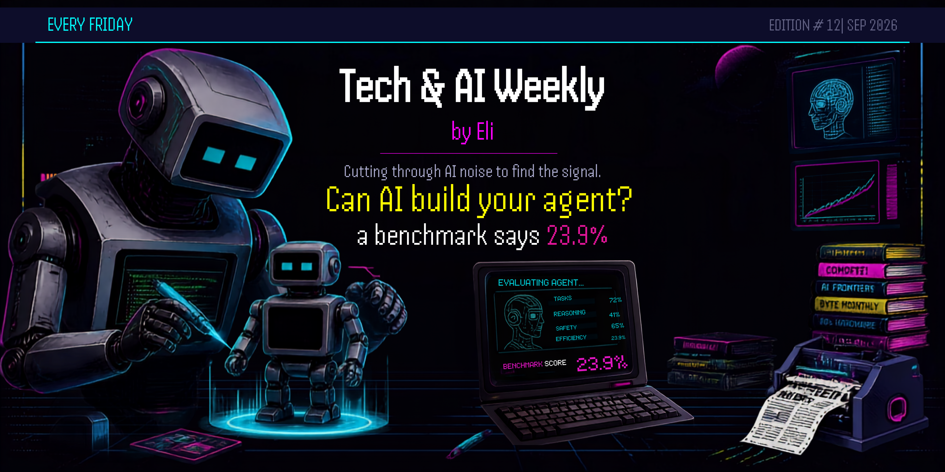 Can AI build your agent? A benchmark says 23.9%. Tech & AI Weekly by Eli, September 11 2026