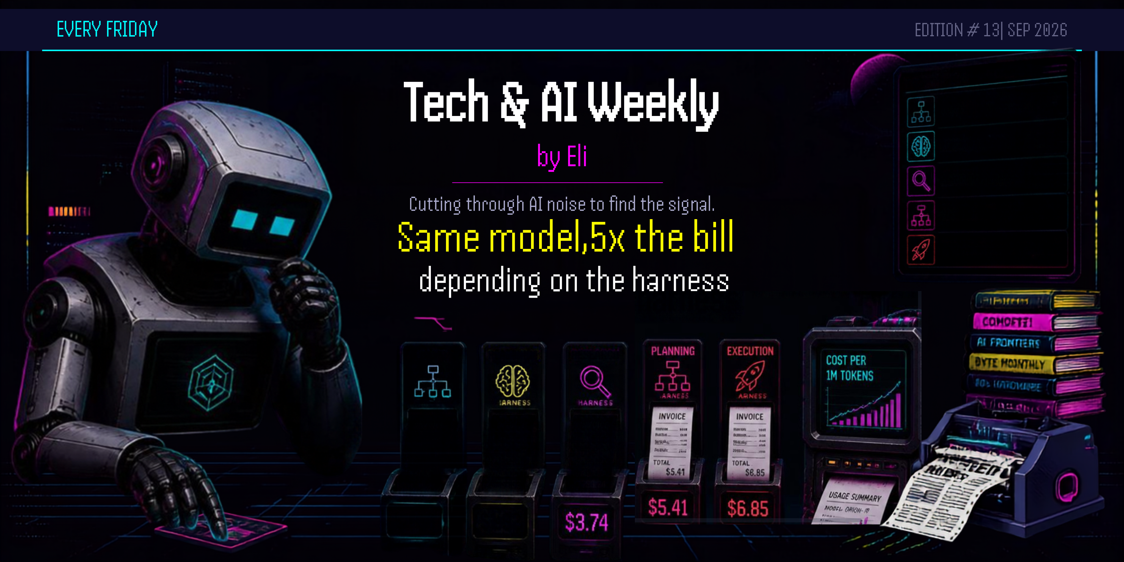 Same model, 5x the bill, depending on the harness. Tech & AI Weekly by Eli, September 18 2026